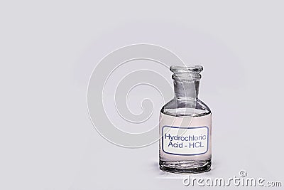 Hydrochloric acid or muriatic acid is a colorless inorganic chemical system with the formula H2O:HCl. Strong and toxic acid for Stock Photo