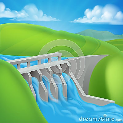 Hydroelectric Power Dam Generating Electricity Vector Illustration