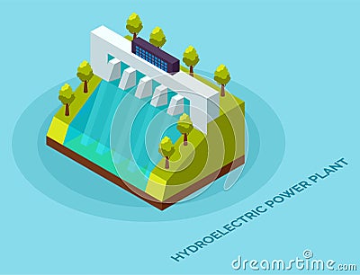 Hydroelectric power plant. Energy electric, alternative hydroelectric, hydro turbine illustration Vector Illustration