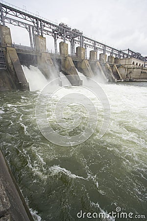 Hydroelectric power plant on a river Stock Photo