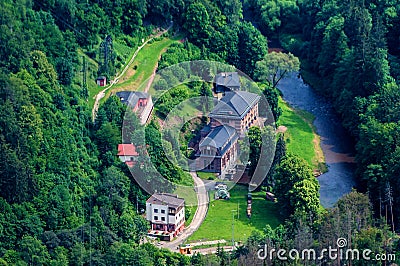 Hydroelectric power in PodspÃ¡lov near Zelezny Brod Aerial photo Stock Photo