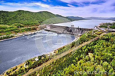 Hydroelectric power station in Krasnoyarsk Stock Photo