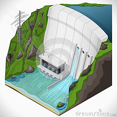 Hydroelectric power station. Vector Illustration