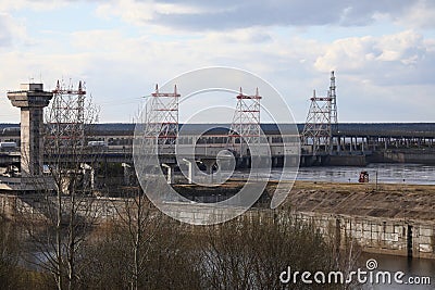 Hydroelectric pumped storage power plant on Volga river Stock Photo
