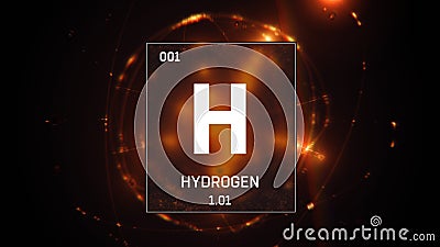 Hydrogen as Element 1 of the Periodic Table 3D illustration on orange background Cartoon Illustration