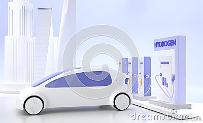 Hydrogen H2 and electric charger station with modern car, refueling service in city of future, hybrid vehicle with Stock Photo
