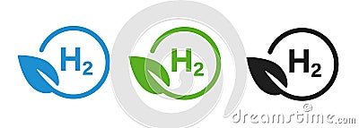 Hydrogen H2 fuel alternative environmental friendly leaf round symbol in blue green black color Vector Illustration