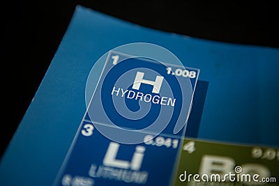 Hydrogen on the periodic table of elements Stock Photo