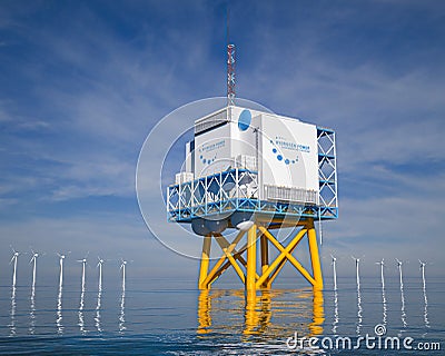 Hydrogen renewable energy production - hydrogen gas for clean electricity solar and windturbine facility. 3d rendering Stock Photo