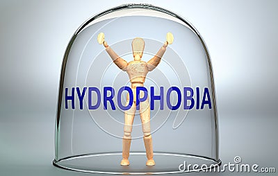 Hydrophobia can separate a person from the world and lock in an isolation that limits - pictured as a human figure locked inside a Cartoon Illustration