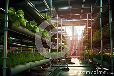 hydroponic nutrient tanks and pipes for efficient farming Stock Photo