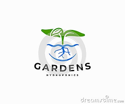 Hydroponics farming system logo design. Organic hydroponics cultivation farm vector design Vector Illustration