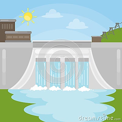 Hydropower dam illustration. Vector Illustration