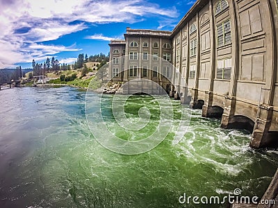 Hydrostation powerhouse on spokane river washington state Stock Photo