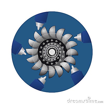 Hydroturbine. Sources of water power. Vector Illustration