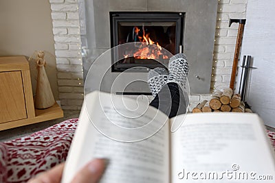 Hygge concept with open book Stock Photo