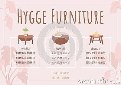 Hygge furniture flat vector banner template Vector Illustration