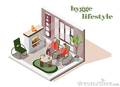 Hygge Lifestyle Isometric Composition Vector Illustration