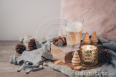 Hygge Scandinavian style concept with latte macchiato coffee cup Stock Photo