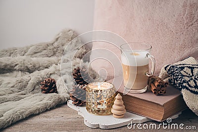 Hygge Scandinavian style concept with latte macchiato coffee cup Stock Photo