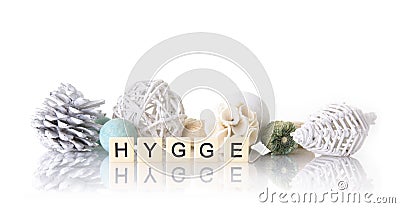 Hygge spelt with word tiles Stock Photo