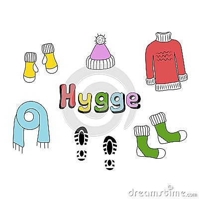 Hygge text. Vector Illustration for printing, backgrounds, covers, packaging, greeting cards, posters, stickers, textile and Vector Illustration