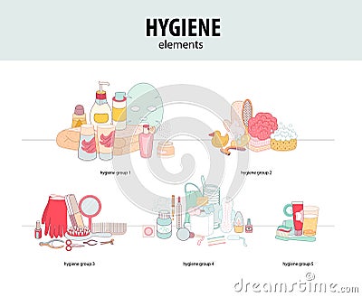 Hygiene elements groups Vector Illustration