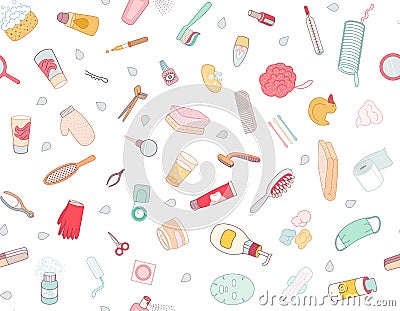 Hygiene elements seamless white pattern Vector Illustration