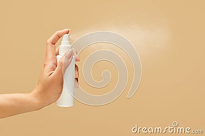 Hygiene. Hand Spraying Antiseptic To Stop Spreading Of Coronavirus. Using Sanitizer For Virus Prevention Stock Photo