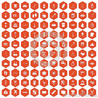 100 hygiene icons hexagon orange Vector Illustration