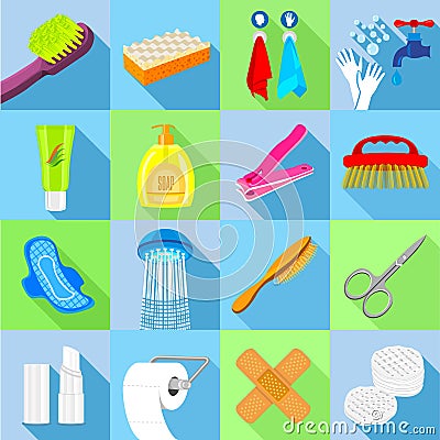 Hygiene icons set, flat style Vector Illustration