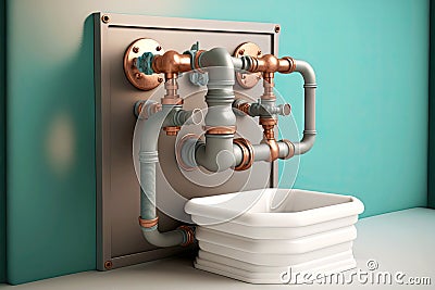 Hygiene in kitchen and bathroom metal siphon and pipes Stock Photo