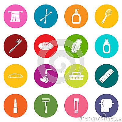 Hygiene tools icons many colors set Vector Illustration