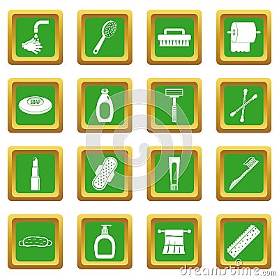 Hygiene tools icons set green Vector Illustration