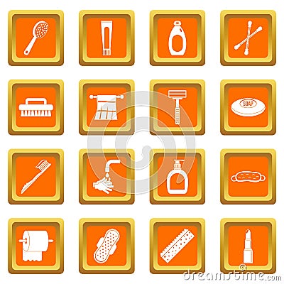 Hygiene tools icons set orange Vector Illustration