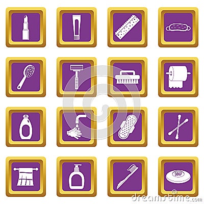 Hygiene tools icons set purple Vector Illustration