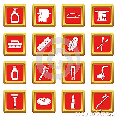 Hygiene tools icons set red Vector Illustration