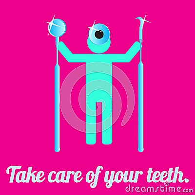 Hygienist with dental tools on the pink background Vector Illustration