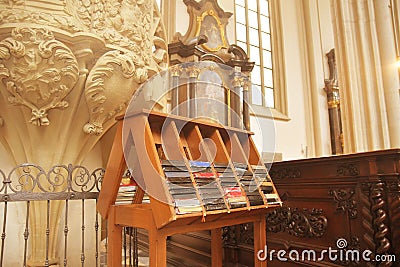 Hymn books for prayers in church. The bibles and hymnals Stock Photo