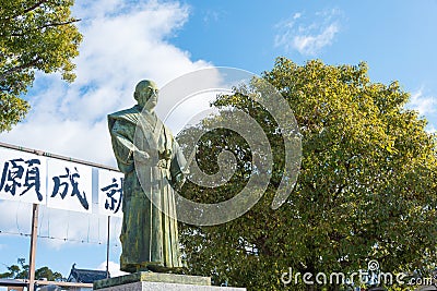 Oishi Kuranosuke Statue at Oishi shrine in Ako, Hyogo, Japan. He is known as the leader of the Forty- Editorial Stock Photo