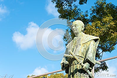 Oishi Kuranosuke Statue at Oishi shrine in Ako, Hyogo, Japan. He is known as the leader of the Forty- Editorial Stock Photo