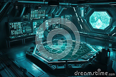 A hyper-advanced space observatory where hexagonal telescope lenses capture deep-space imagery. The Stock Photo