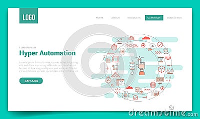 Hyper automation concept with circle icon for website template or landing page homepage Cartoon Illustration
