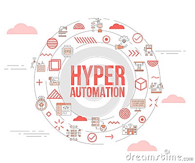 Hyper automation concept with icon set template banner and circle round shape Cartoon Illustration
