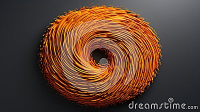 Hyper-Detailed 3D Orange Swirl Fingerprint on Dark Background Stock Photo