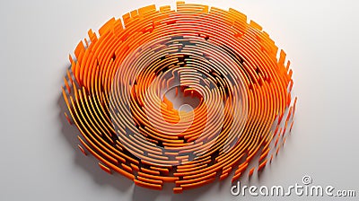 Hyper-Detailed 3D Orange Swirl Fingerprint on white Background Stock Photo