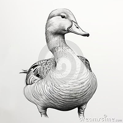 Hyper-detailed Duck Drawing: Realistic Illustration With Precise Line Work Cartoon Illustration