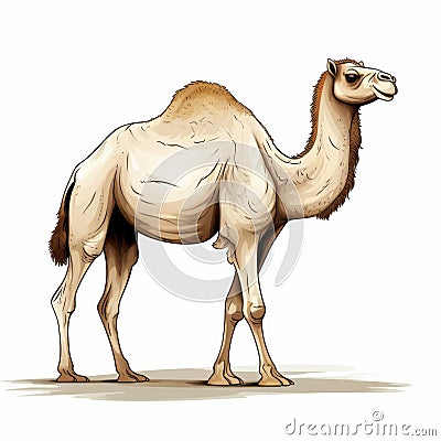 Hyper-detailed Illustration Of A Dignified Camel On White Background Cartoon Illustration