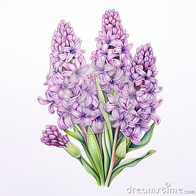 Hyper-detailed Purple Hyacinth Pencil Sketch - Top-down Perspective Cartoon Illustration