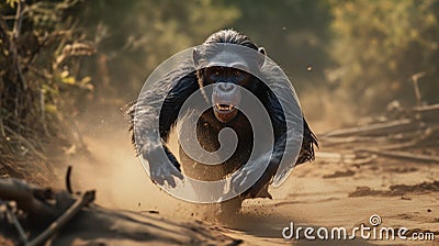 Hyper-realistic Bonobo Running In Unreal Engine 5 Forest Stock Photo